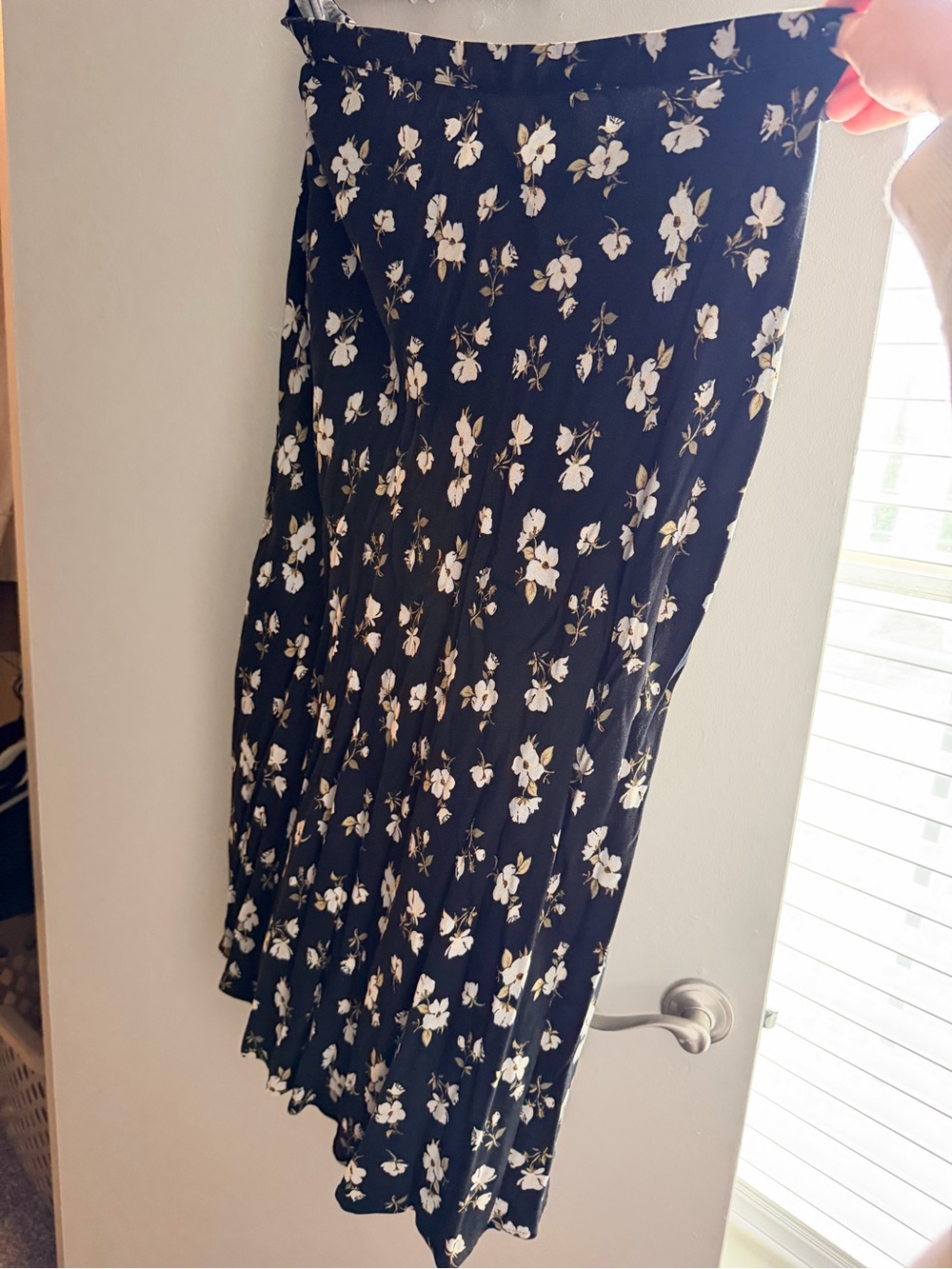 Old Navy Black Midi Skirt with White Floral Print
